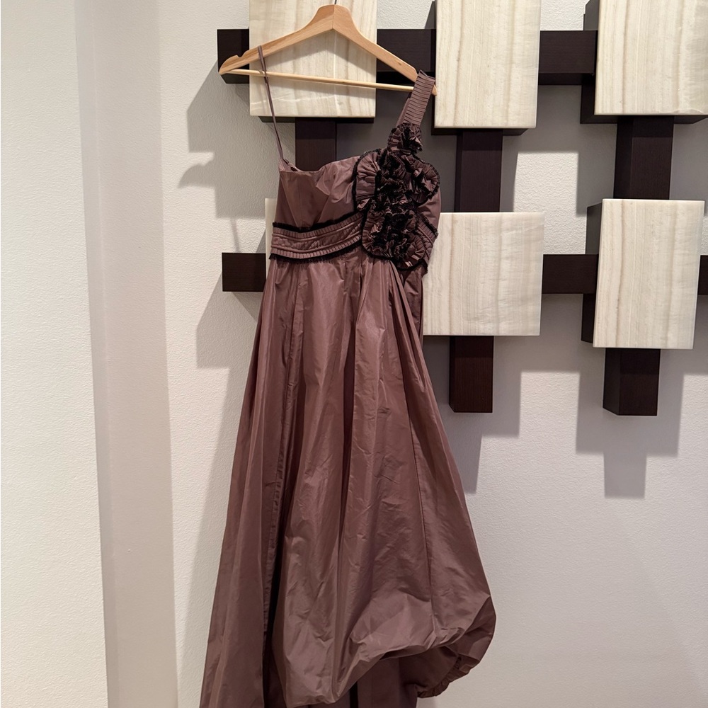 Elegant Brown One-Shoulder Dress